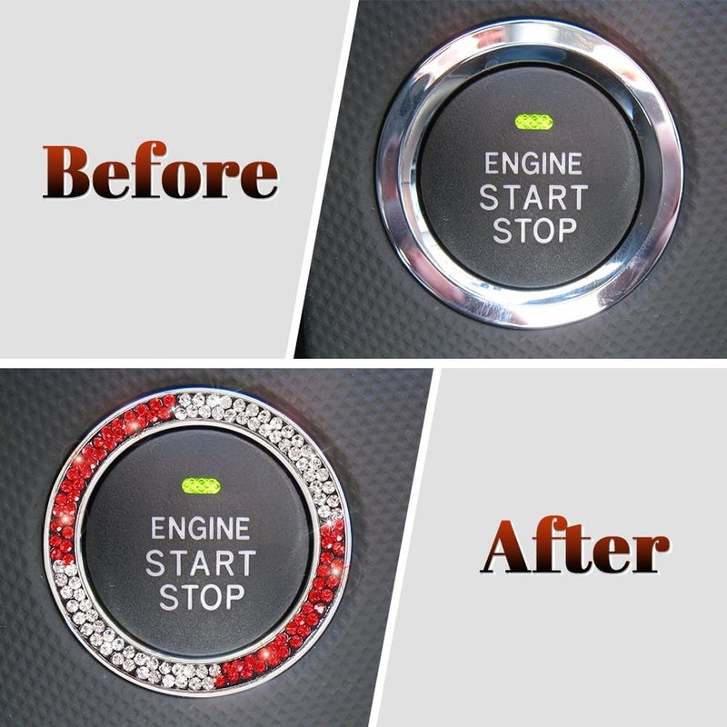 ToBeQueen White and Red Bling Push to Start Button Ring Emblem Sticker, Crystal Diamond Rhinestone Start Buttone Cover Car Decor, Red and White Car Accessories for Women - Image 2